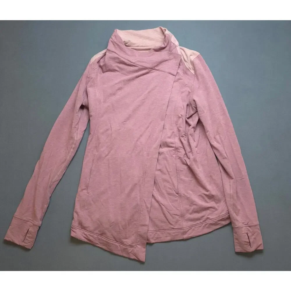 Lululemon Coast Wrap‎ Jacket Size 8 Chalky Rose Funnel Neck Cacoon Wrap Casual